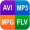 Video Converter - File format is an app that can convert video files from and to these extensions: MP3, AVI, MPG, GIF, FLV, WMV, MP4
