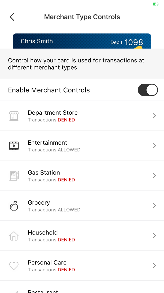 Golden 1 Card Controls