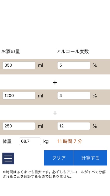 アルコールの分解時間