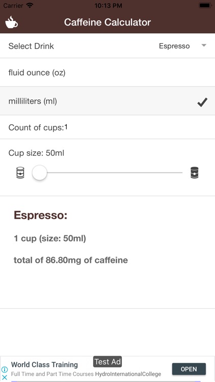 Simple Caffeine Calculator