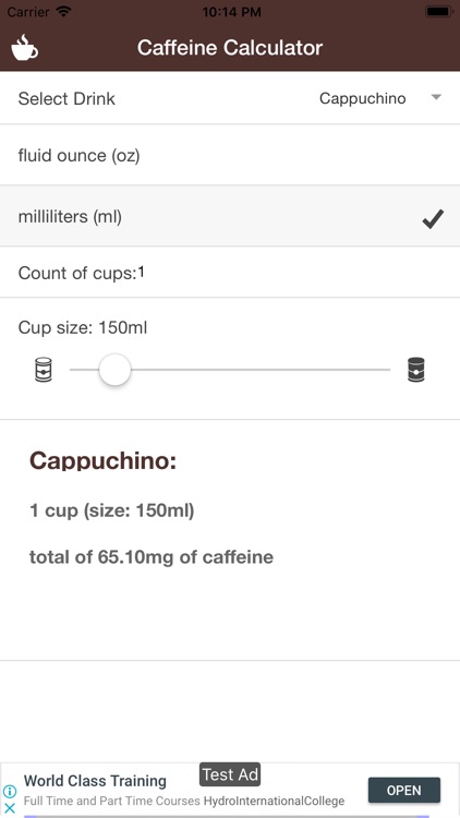 Simple Caffeine Calculator