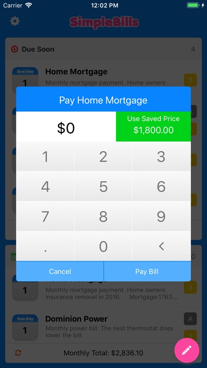 Simple Bill Reminders