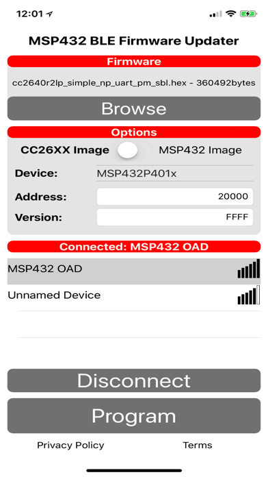 MSP432 BLE Firmware Updater screenshot 2