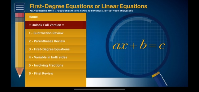 First Degree Equation (ax+b=c)