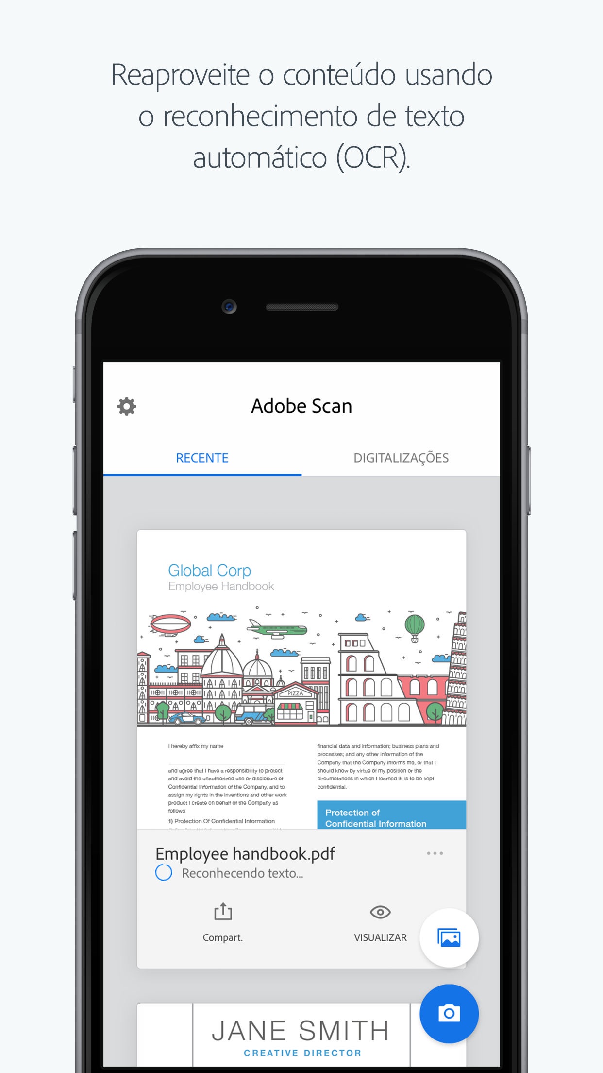 Screenshot do app Adobe Scan