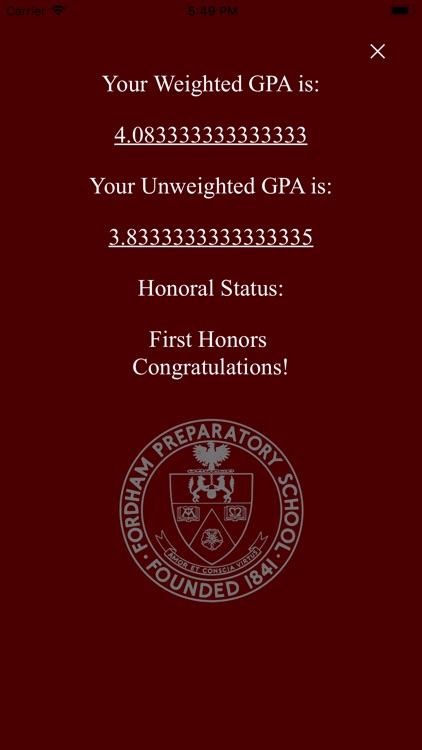 Fordham Prep GPA Calculator