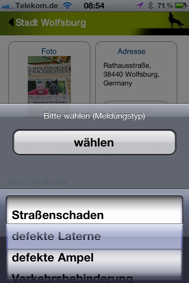 MeldeApp Wolfsburg screenshot 2