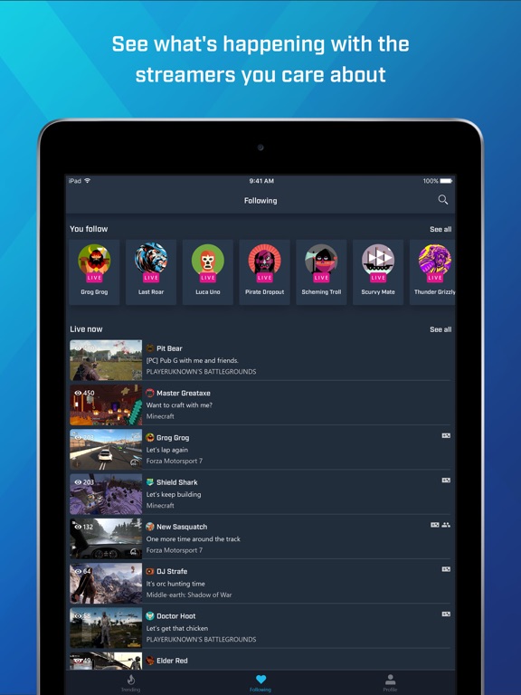 Screenshots of Mixer – Interactive Live Streaming for iPad