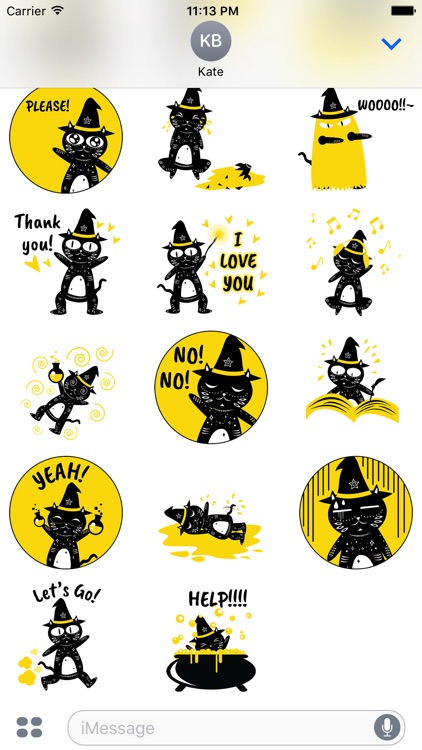 Animated Black Cat Witch Stickers Pack