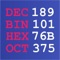 This app converts numbers from decimal numeral system to binary, hexadecimal, octal and vice versa