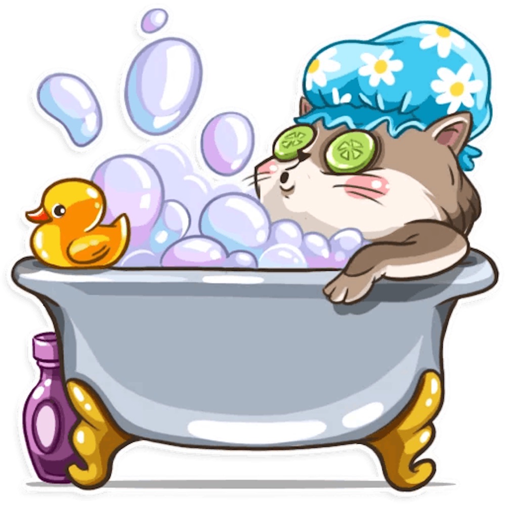 Стикер кот в ванне