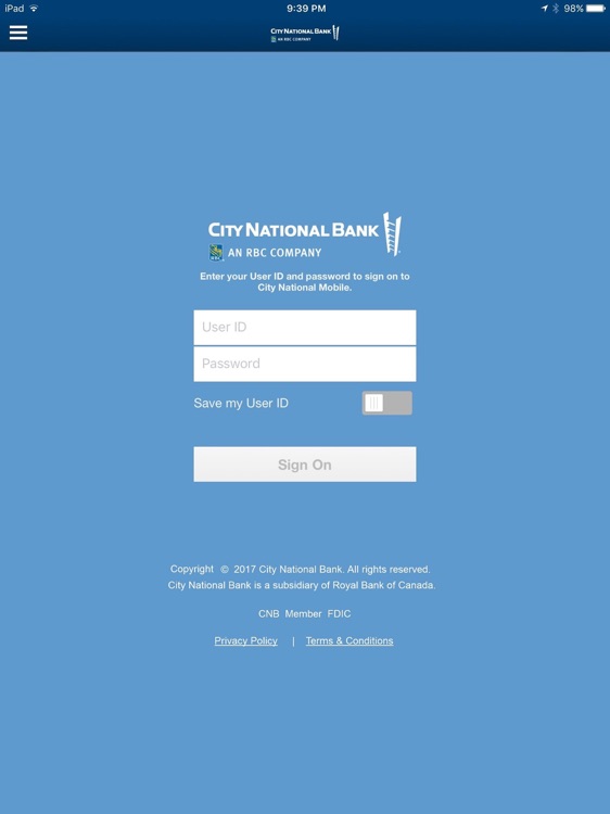 City National Mobile for iPad