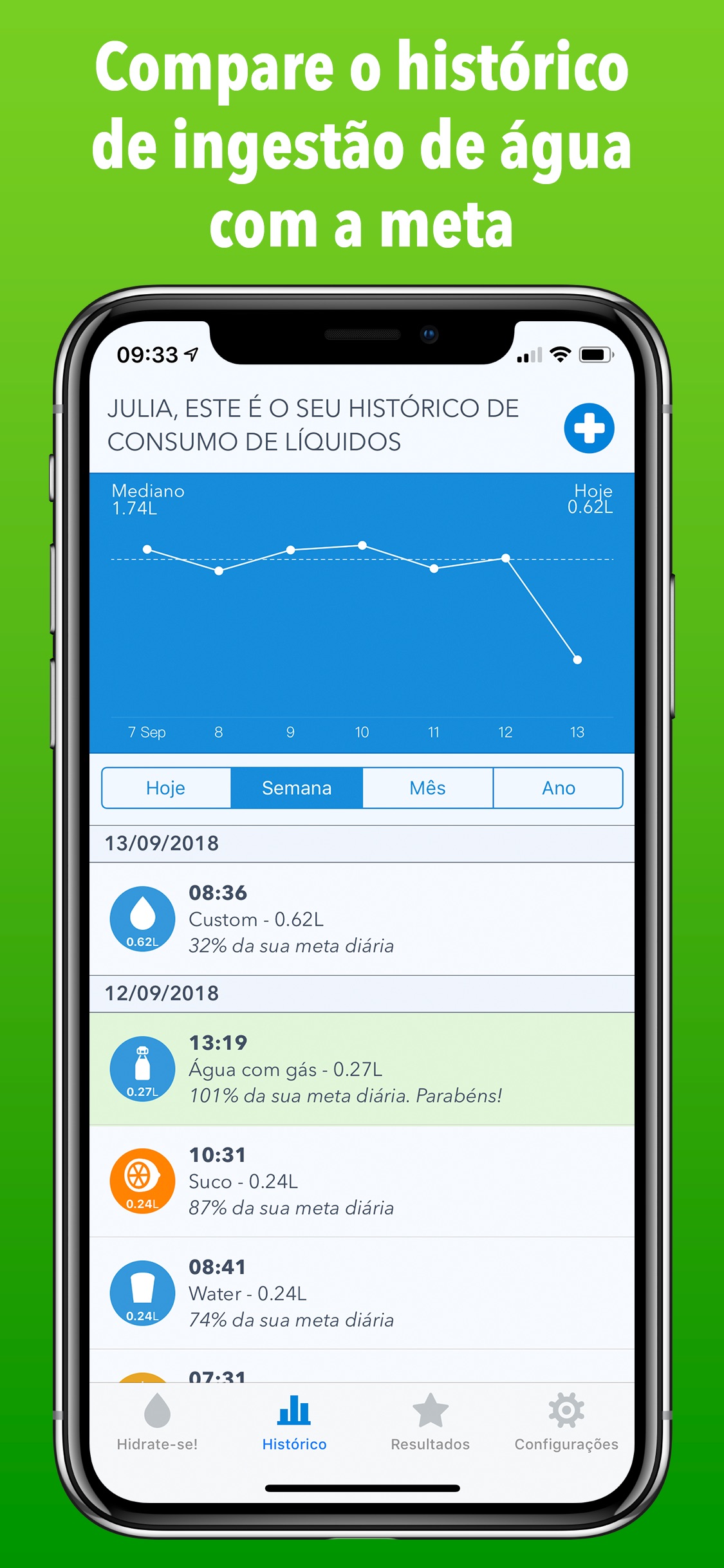 Screenshot do app WaterMinder