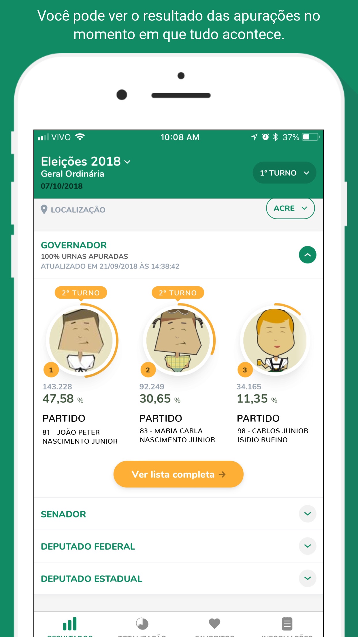 Screenshot do app Resultados
