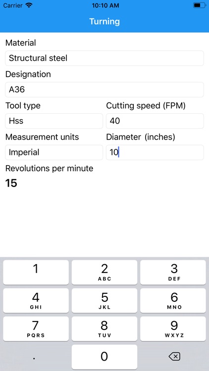 Lathe RPM Calculator