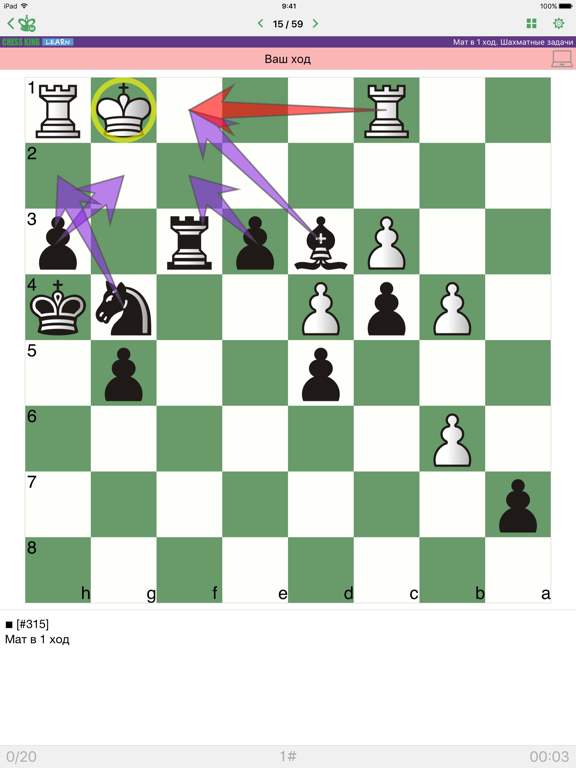 Мат в 1 ход. Шахматные задачи на iPad