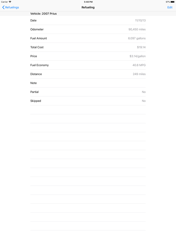 Mileage Keeper (gas mileage / fuel economy tracker) screenshot