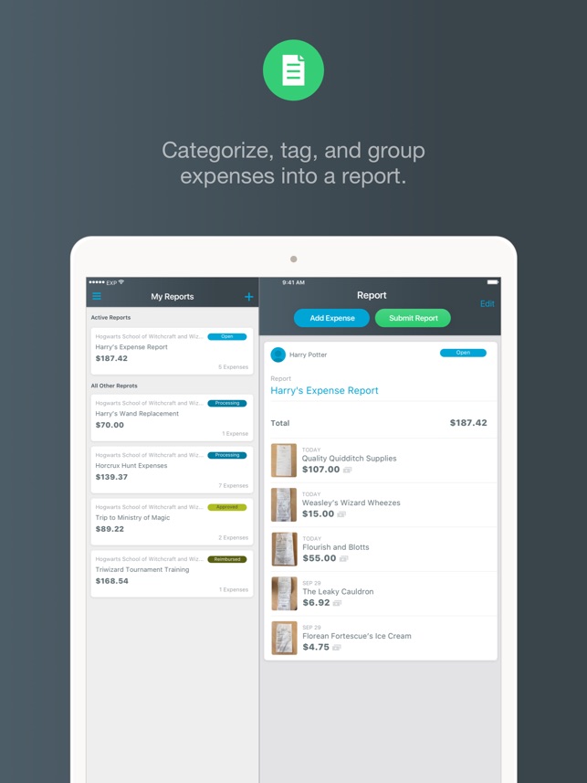 expensify receipts expenses on the app store