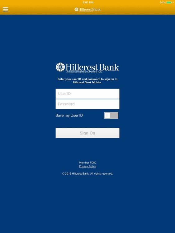 Hillcrest Bank Mobile for iPad