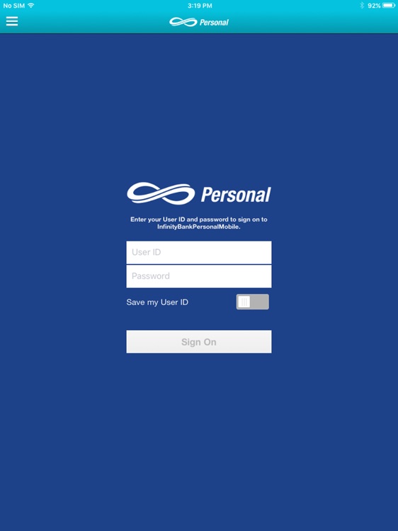 Infinity Bank Personal iPad