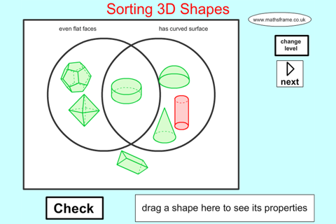 Sorting 3D Shapes Venn Diagram screenshot 2