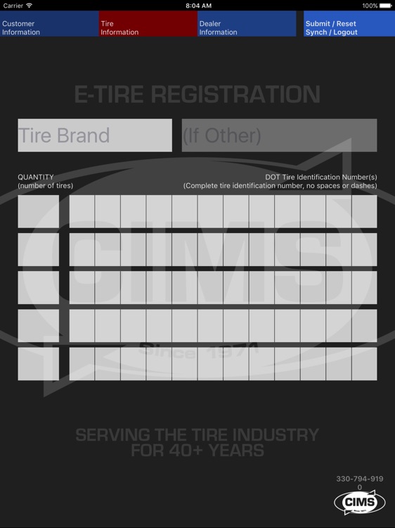 CIMS E-Tire Registration