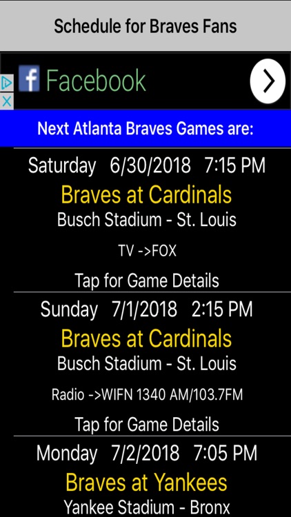 Schedule for Braves fans