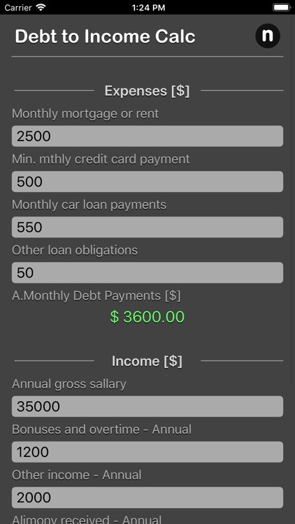 Debt 2 Income Calculator