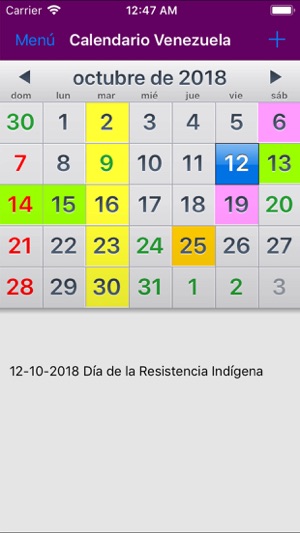 Calendario 2019 Venezuela NoAd