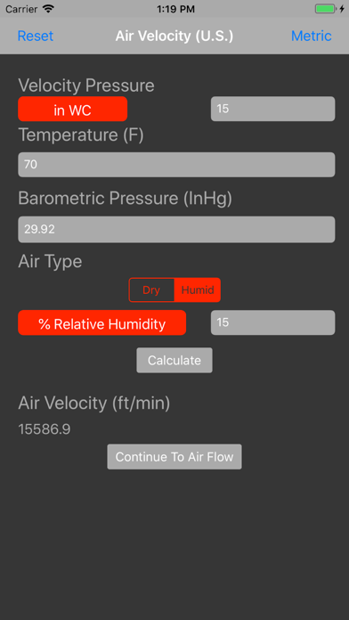 Air Velocity and Flow Calc screenshot 2