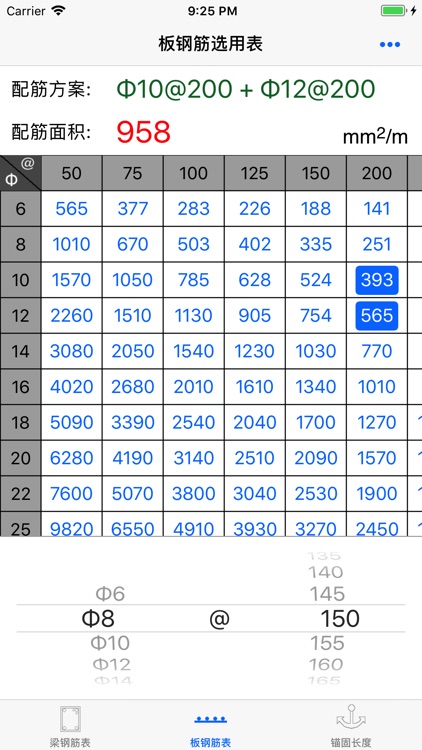 钢筋选用表