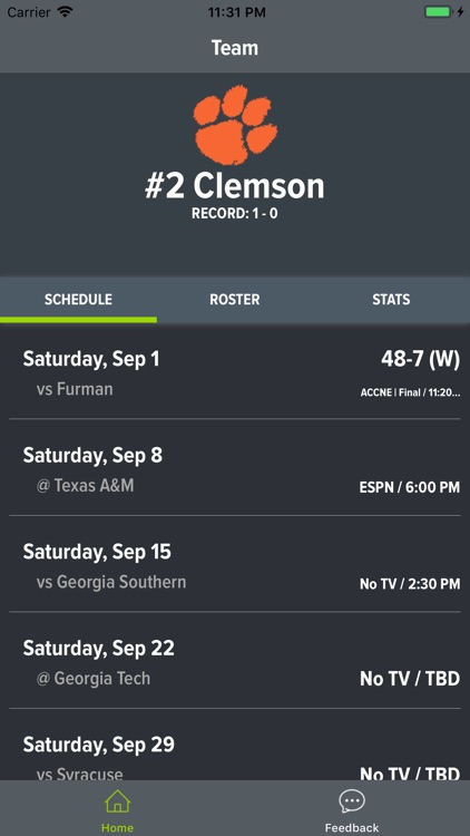 Clemson Football Schedules