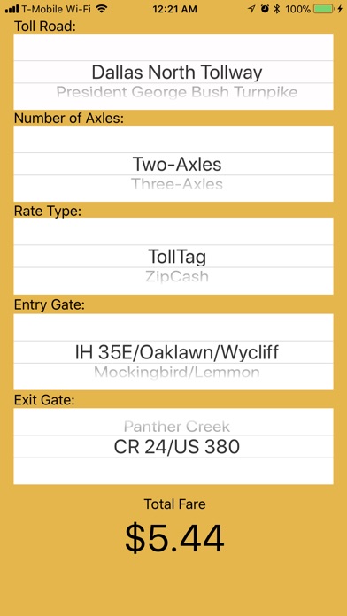 DFW Quick Toll Calculator screenshot 2