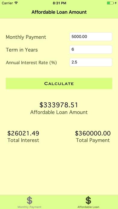 Home/Auto Loan Calculator screenshot 2