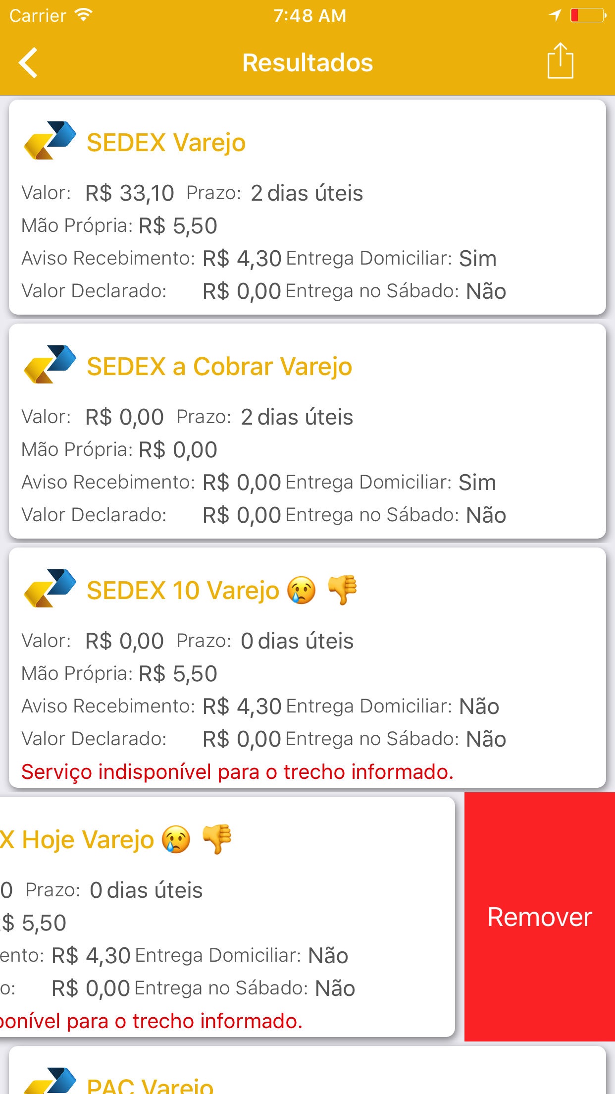 Screenshot do app iCalculaFrete