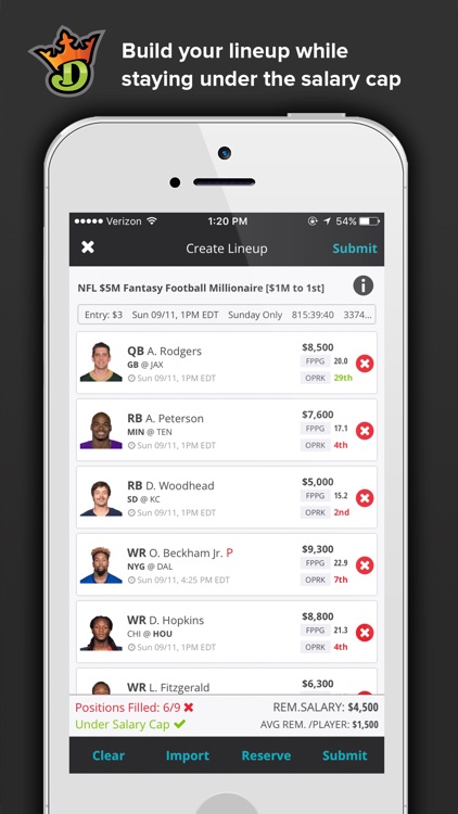 DraftKings: Daily Fantasy Football, Baseball, Golf