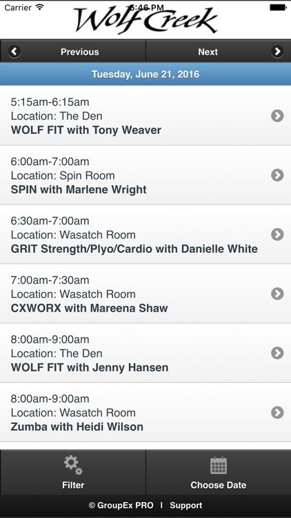 The Club at Wolf Creek Resort Group Fitness Schedule