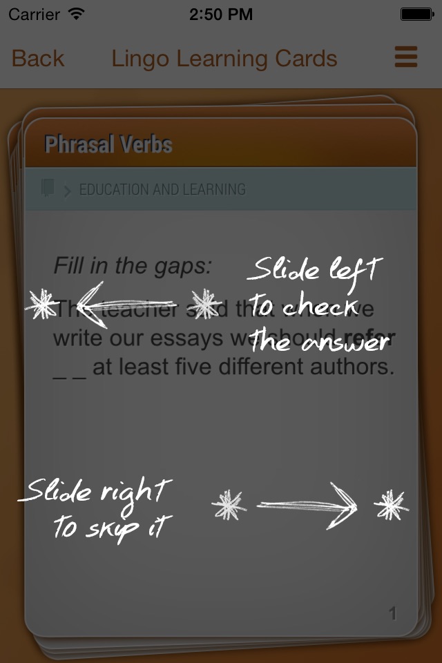 Learn English Phrasal Verbs Easily with Lingo Learning Memo Cards screenshot 2