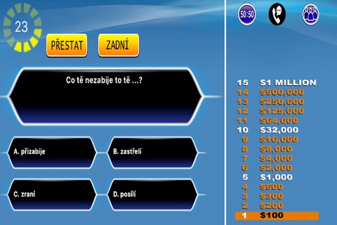 Milionář hra - Millionaire game (Czech) screenshot 2