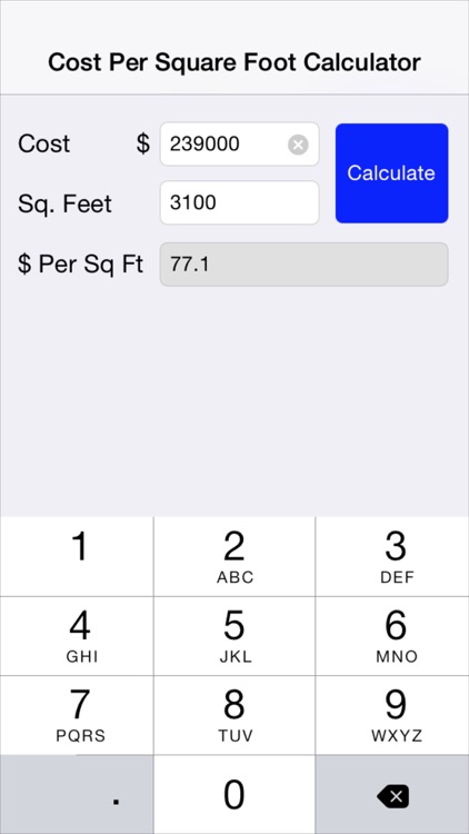 Cost Per Square Foot Calculator