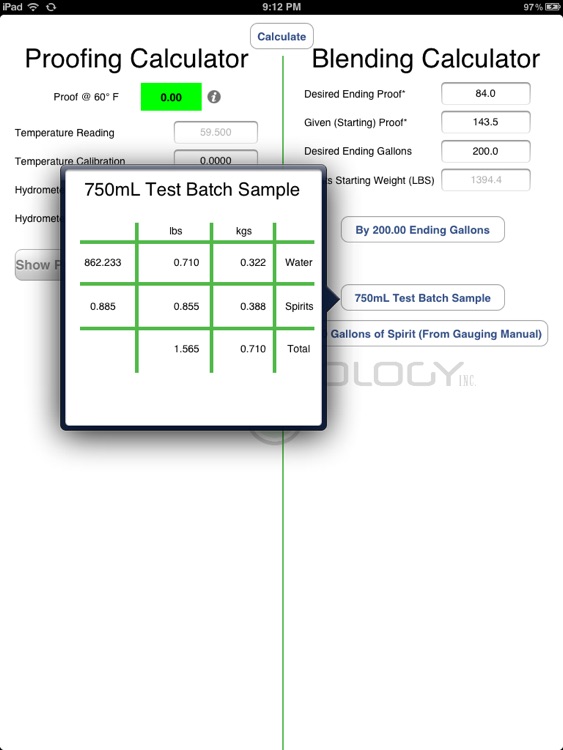 Spirits Gauging Calculator for iPad