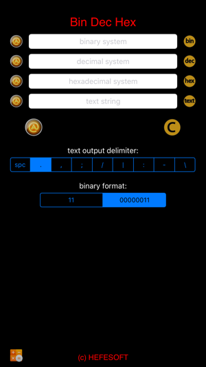 Bin Dec Hex Text Converter with Calculat