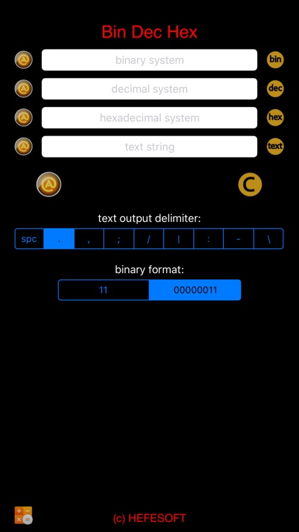 Bin Dec Hex Text Converter with Calculator