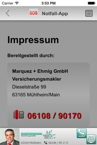 Notfall-App der Marquez und Ehmig GmbH Versicherungsmakler screenshot 2