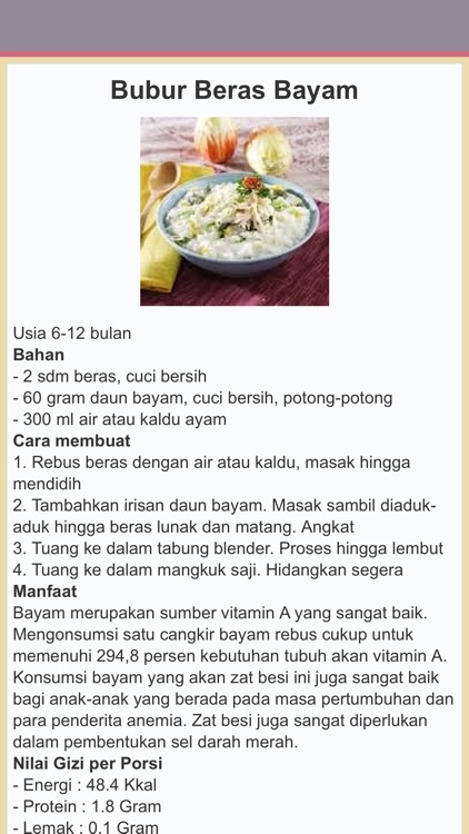 Resep Masakan Bayi