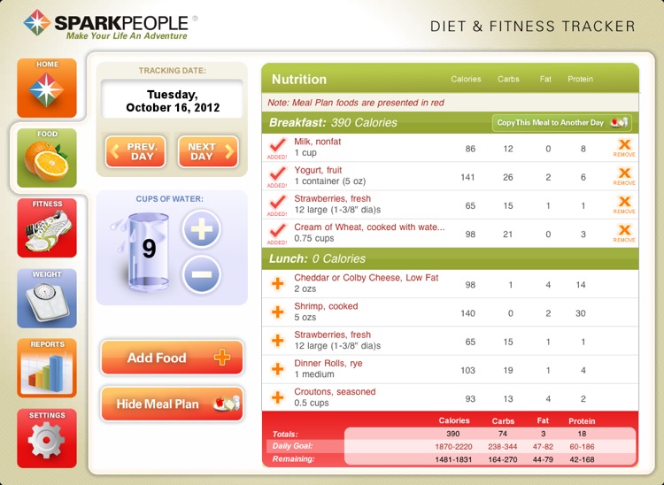 Diet & Fitness Tracker for iPad - SparkPeople
