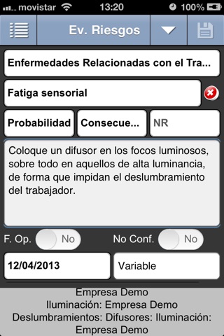 Evaluación de riesgos laborales screenshot 2