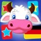 Colourful memory game designed for kids in age of 3-7 who learn first GERMAN words