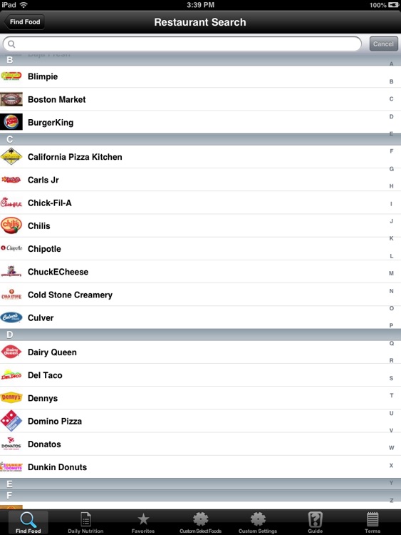 Nutrition Facts for iPad