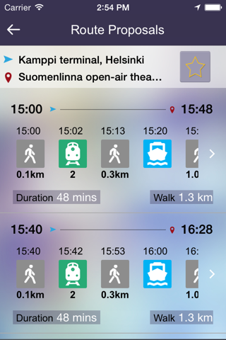 OnTimely-Helsinki, reittiopas, aikataulu ja pysäkit, HSL, kartta reitti, reitin päästöt, reittihaku, journey planner screenshot 2